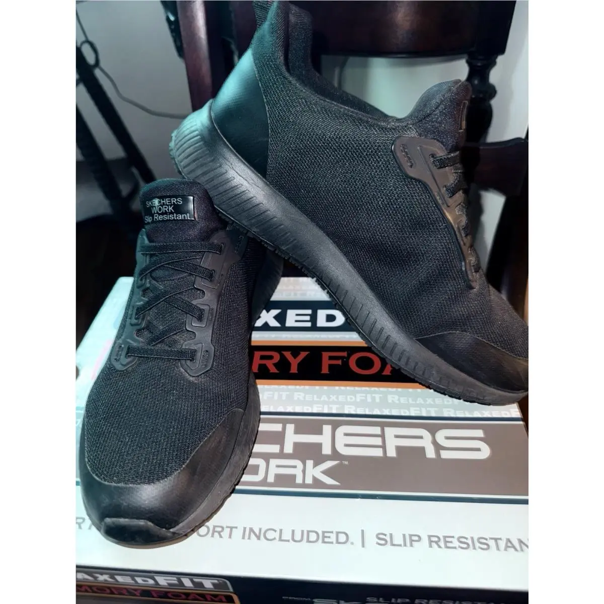 Skechers Sketchers Black Shoes Work Memory Foam Slip Resist 9 Womens Safety Slipon
