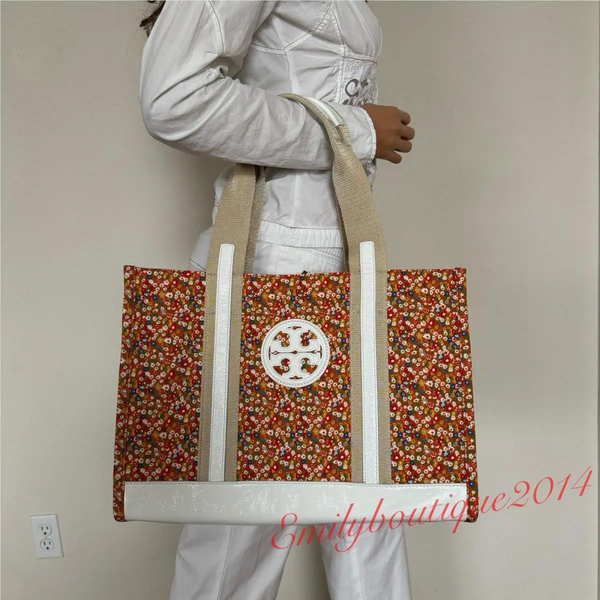 Tory Burch 81605 Printed Canvas Tote In Sprinkled Flowers Large Shoulder Bag
