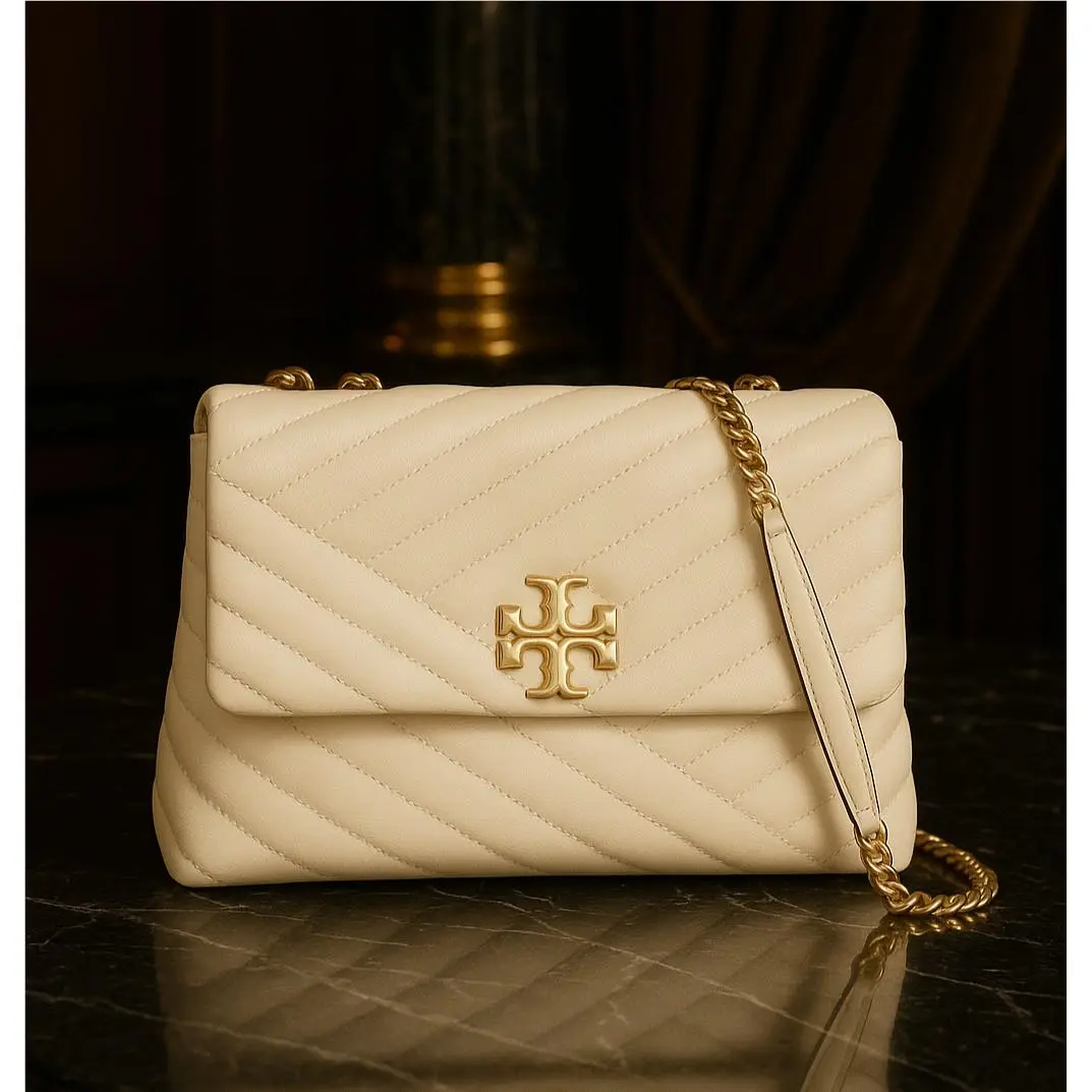 Tory Burch Kira Chevron Cream Leather Convertible Shoulder Crossbody Bag