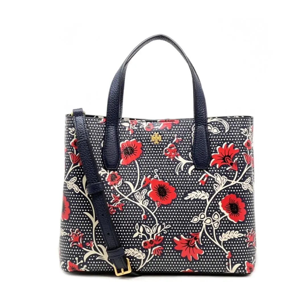 Tory Burch Women`s Blake Printed Small Tote Satchel Bag Navy Red 139347