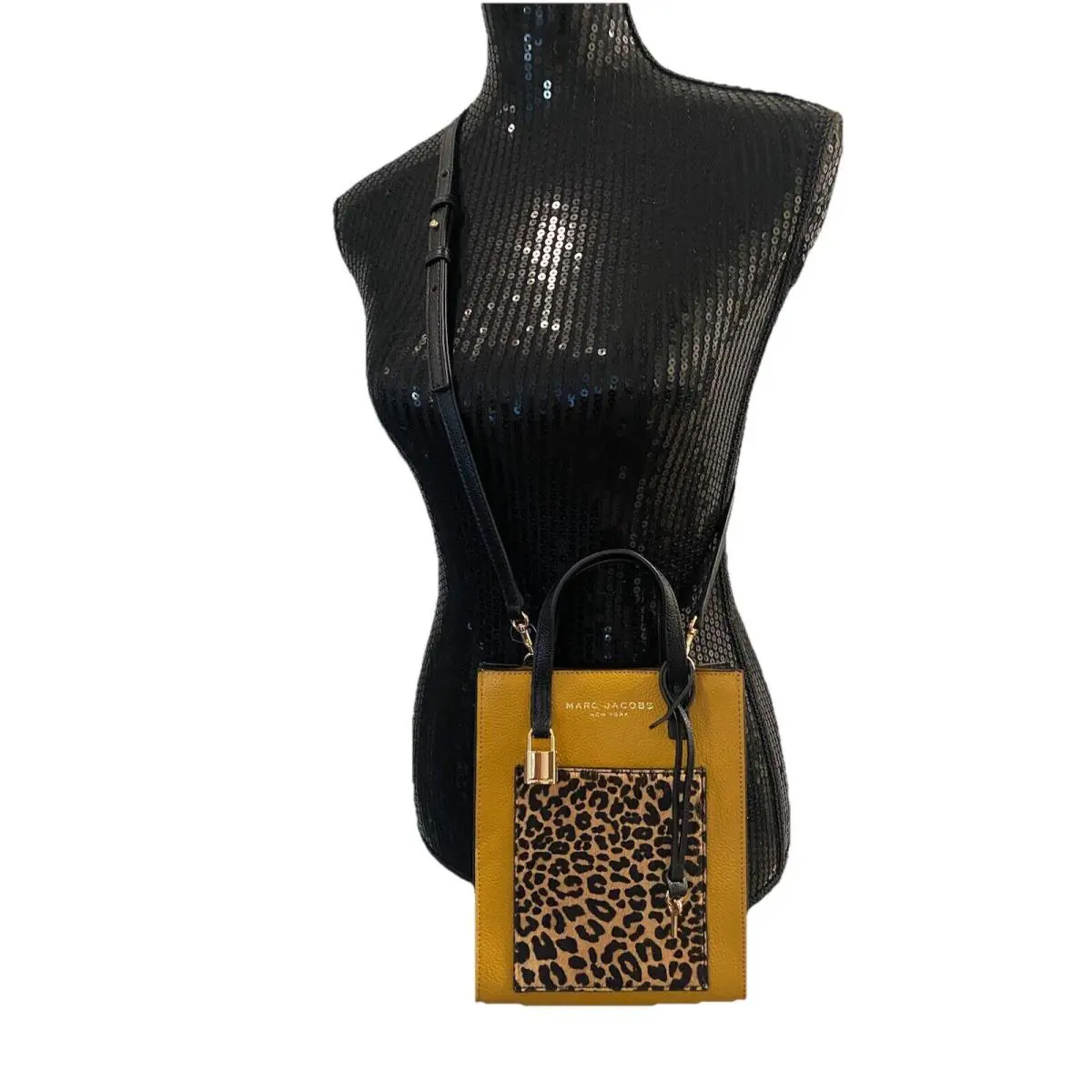 Marc Jacobs Micro Leather Tote w/ Leopard Print Pocket Crossbody Bag