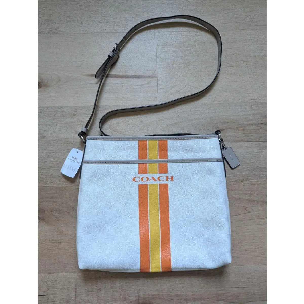 Varsity Stripe File Bag in Signature Coated Canvas F38402 Crossbody Purse by Coach
