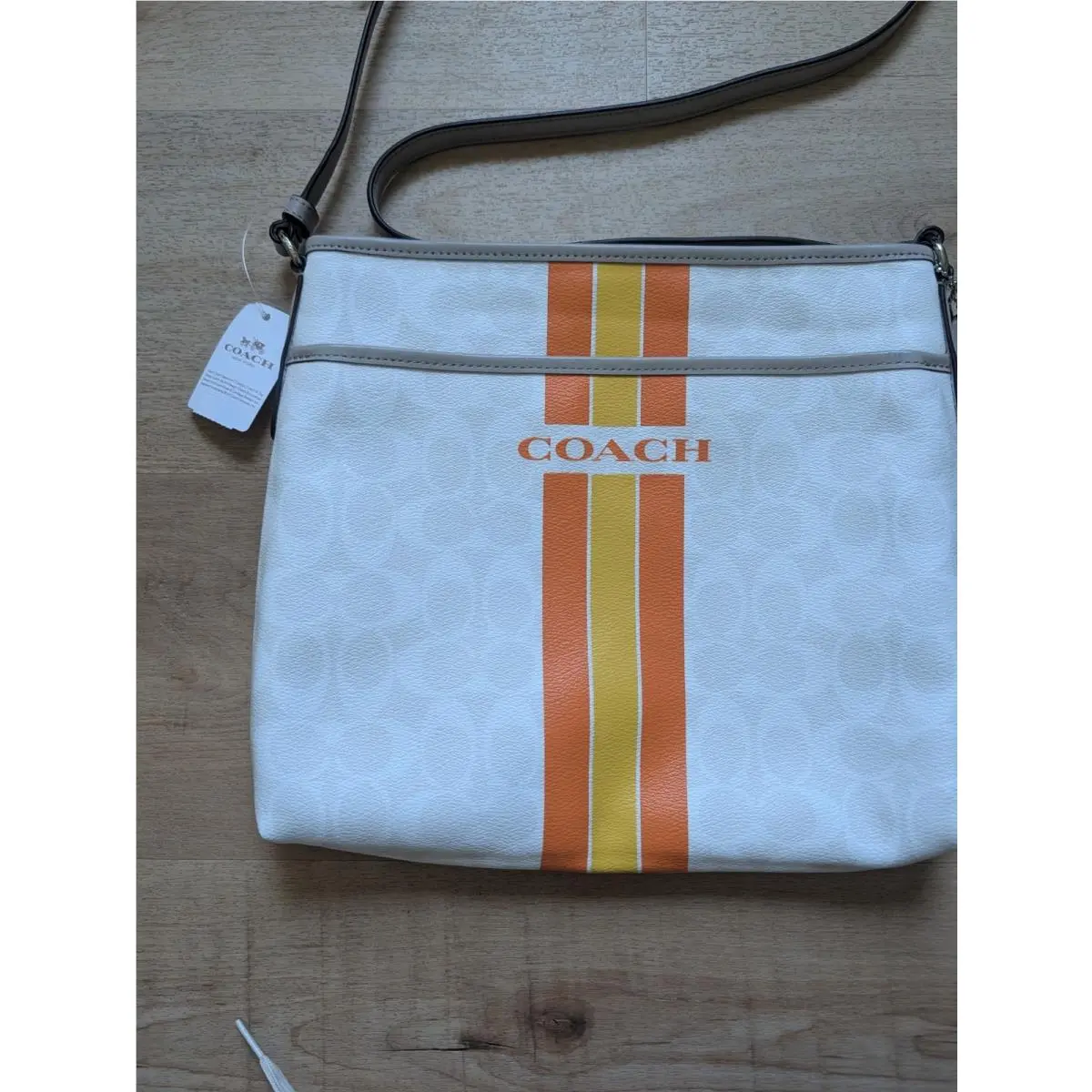 Coach File Bag Varsity Stripe Signature Coated Canvas F38402 Crossbody Purse
