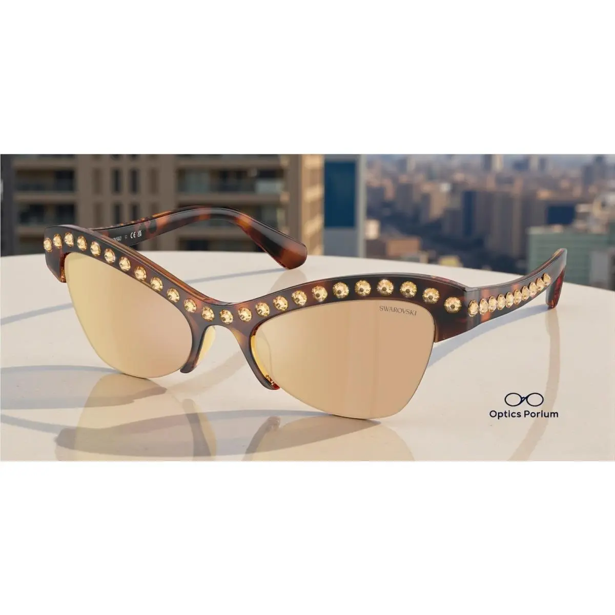 SK6043 100271 Havana Brown Mirror Rose Gold 55 mm Women`s Sunglasses by Swarovski