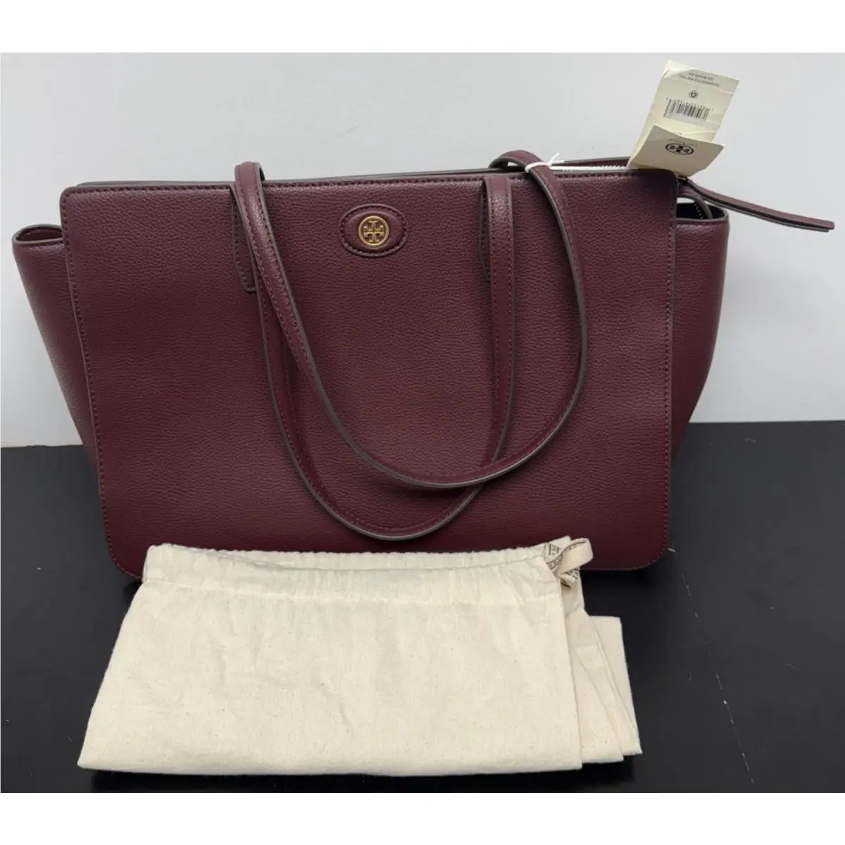 Tory Burch Robinson Pebbled Tote Leather Designer Handbag Claret 143240