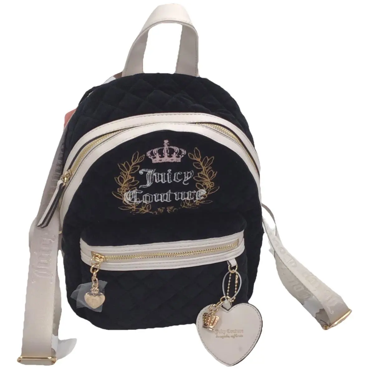 Juicy Couture Woman’s Black Book Bag Diamond Quilted Backpack Shoulder Bag
