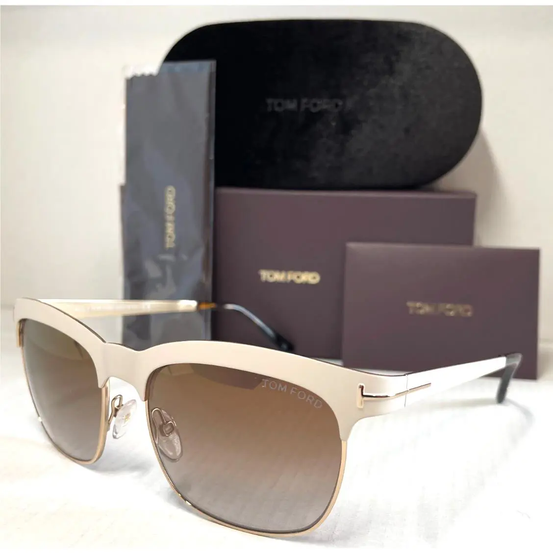 Tom Ford Elena TF437 25F Beige ON Gold/brown Gradient Lens Sunglasses 54-17 - Frame: POLISHED BEIGE ON GOLD, Lens: BROWN GRADIENT