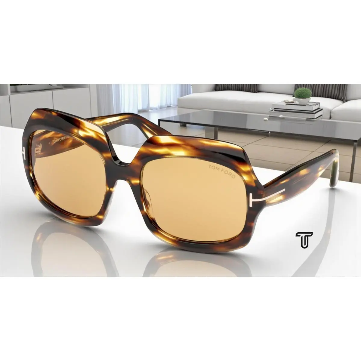 Ren FT1155 52E Acetate Dark Havana Brown 60 mm Women`s Sunglasses by Tom Ford