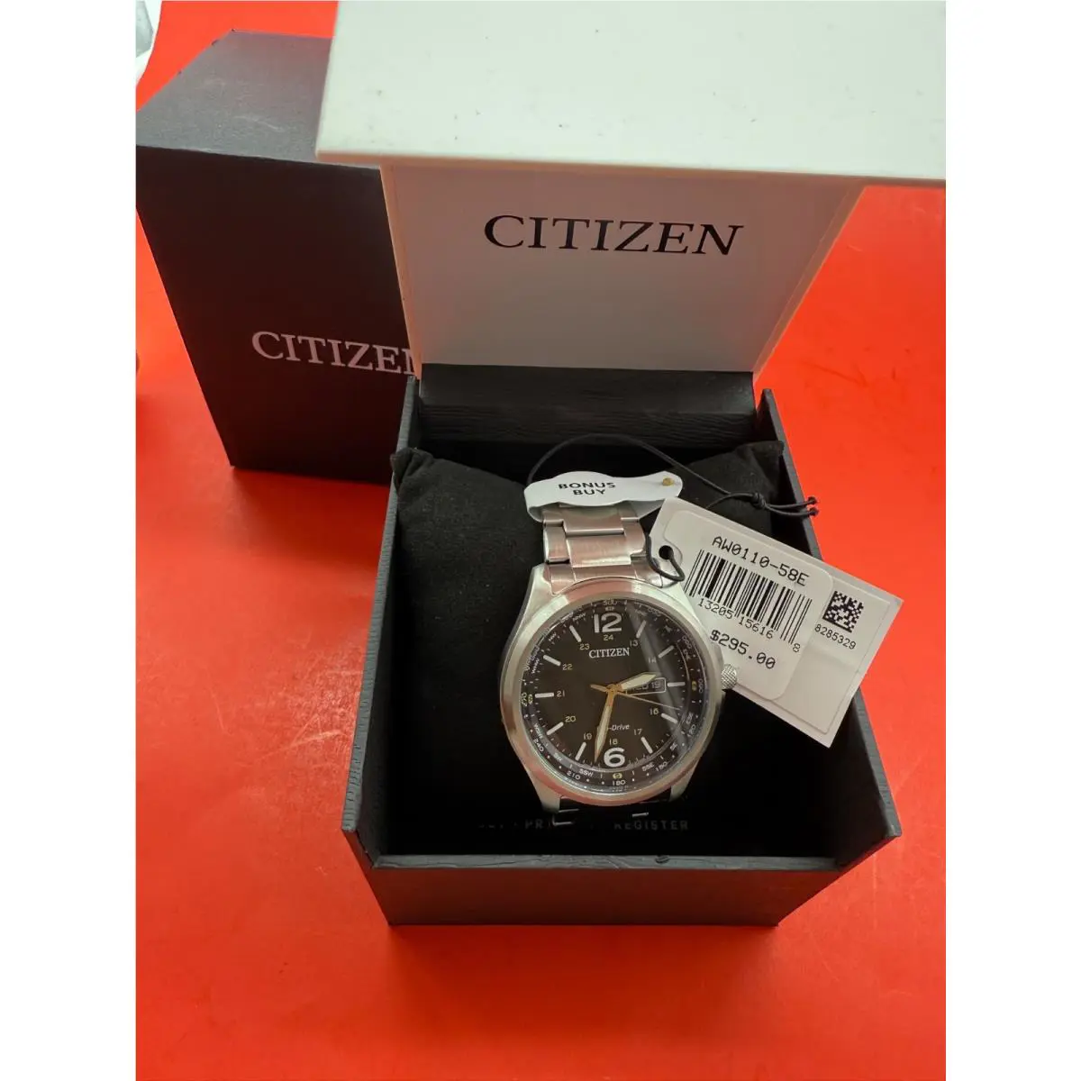 Citizen Eco-drive Black Dial Day Date Silver Steel Men`s Watch AW011058E