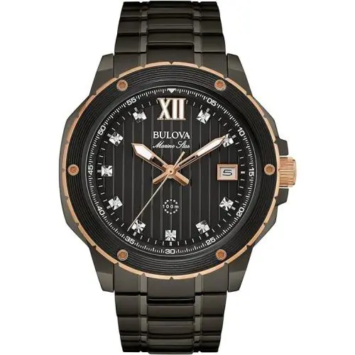 Bulova 98D128 Marine Star 10 Diamonds Date Stainless Steel Men`s Watch