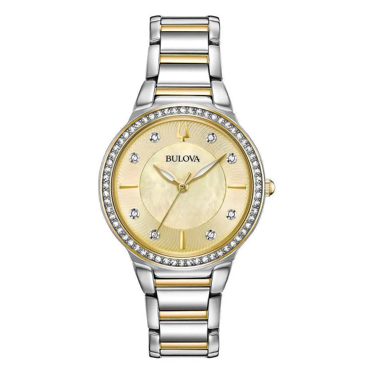 Bulova 98l248 Swarovski Crystal Champagne Mother of Pearl Dial Ladies Watch - Dial: Mother-of-Pearl, Champagne, Band: Gold & Silver