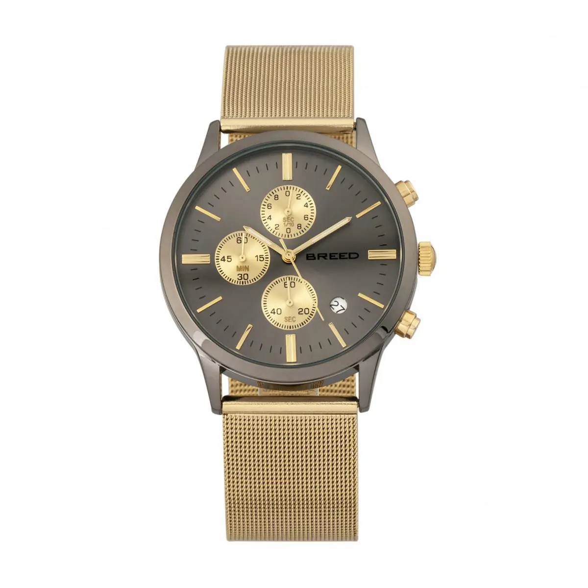 Espinosa Men`s Chronograph Mesh Gold Bracelet Watch w/ Date - Gunmetal by Breed