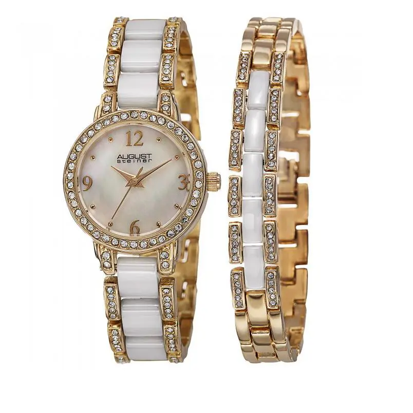 Marquess AS8142 Crystal Bezel Mop Women`s Bracelet Watch F1002 by August Steiner
