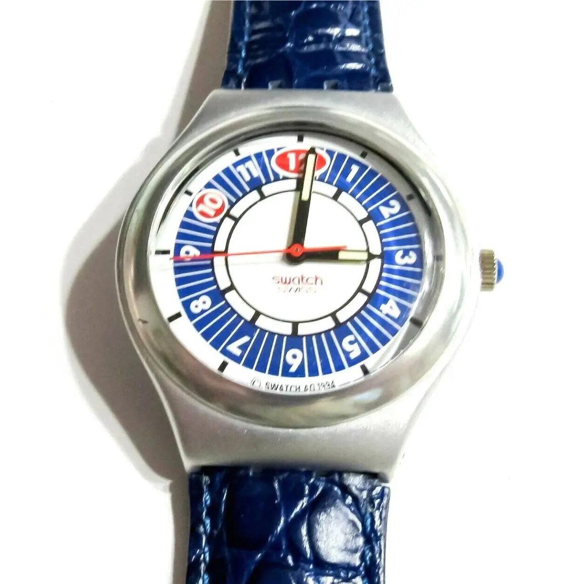 Mint 1996 Swatch Irony Big Preppie YGS1001 Blue Leather Watch Rare Vintage