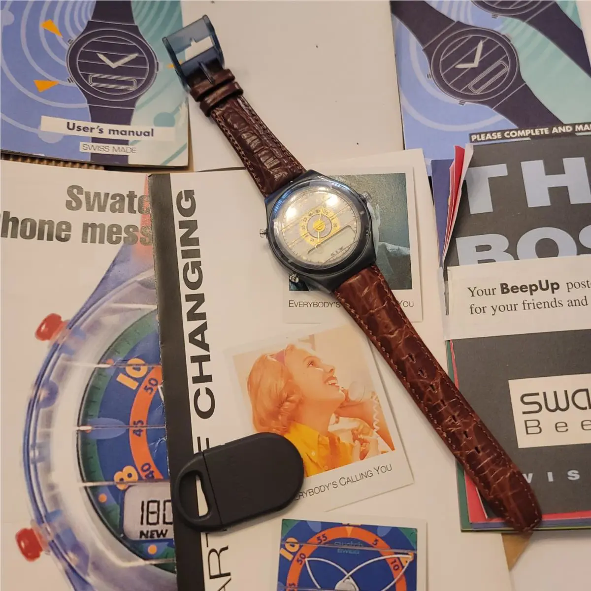 Swatch 1993 Pager Beep UP TPAN204 Numeric Beeper Watch W/ Paperwork