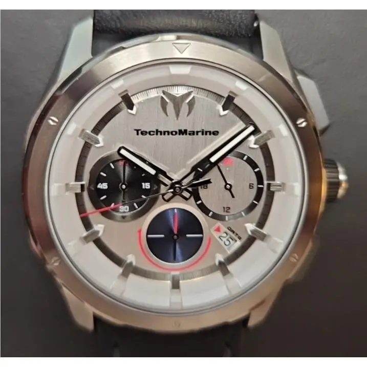Technomarine TM-318088 Men`s Ocean Quartz 43mm Watch Black Leather w/ Case