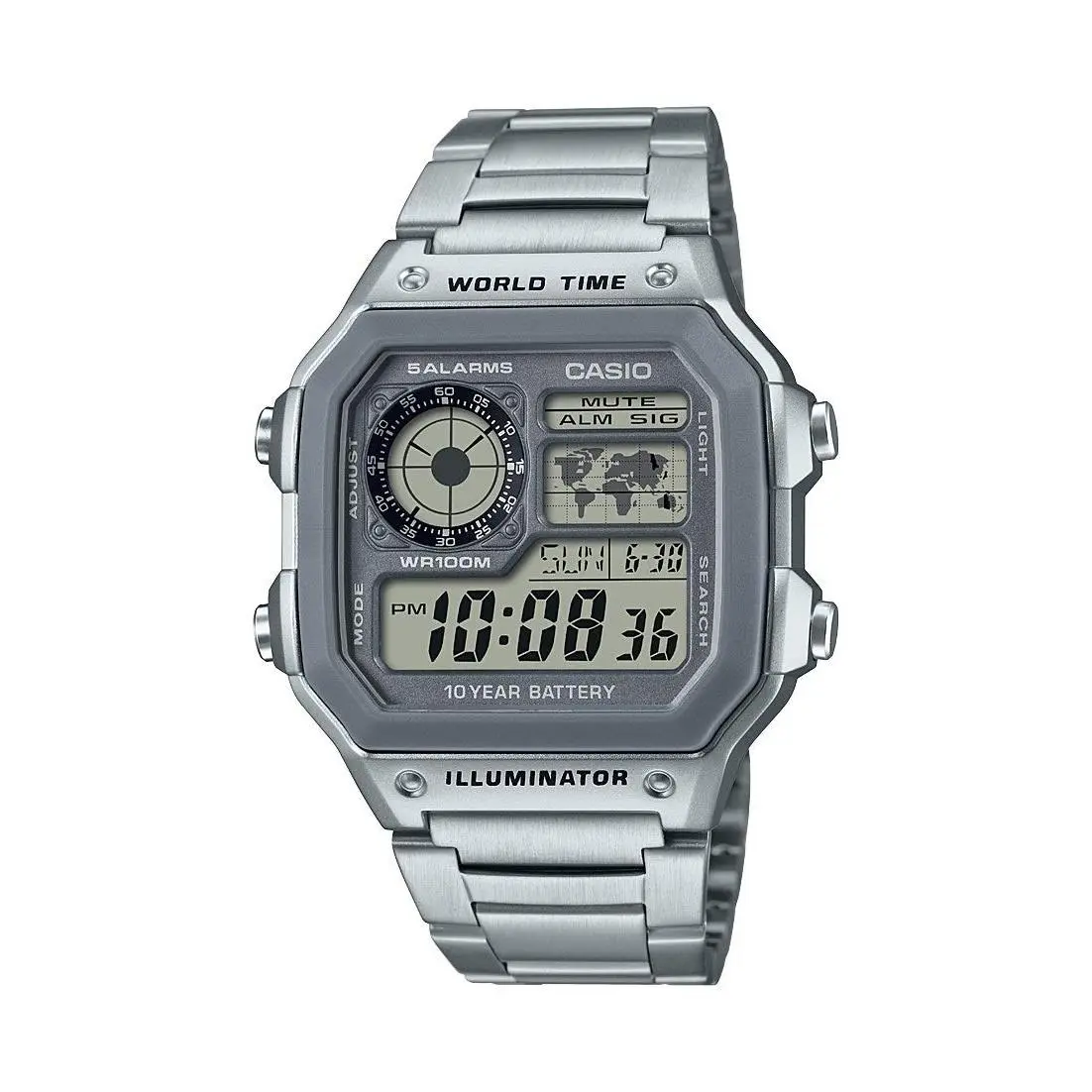 Casio Men`s AE-1200WHD-7AV World Time Digital Watch with Stainless Steel Band