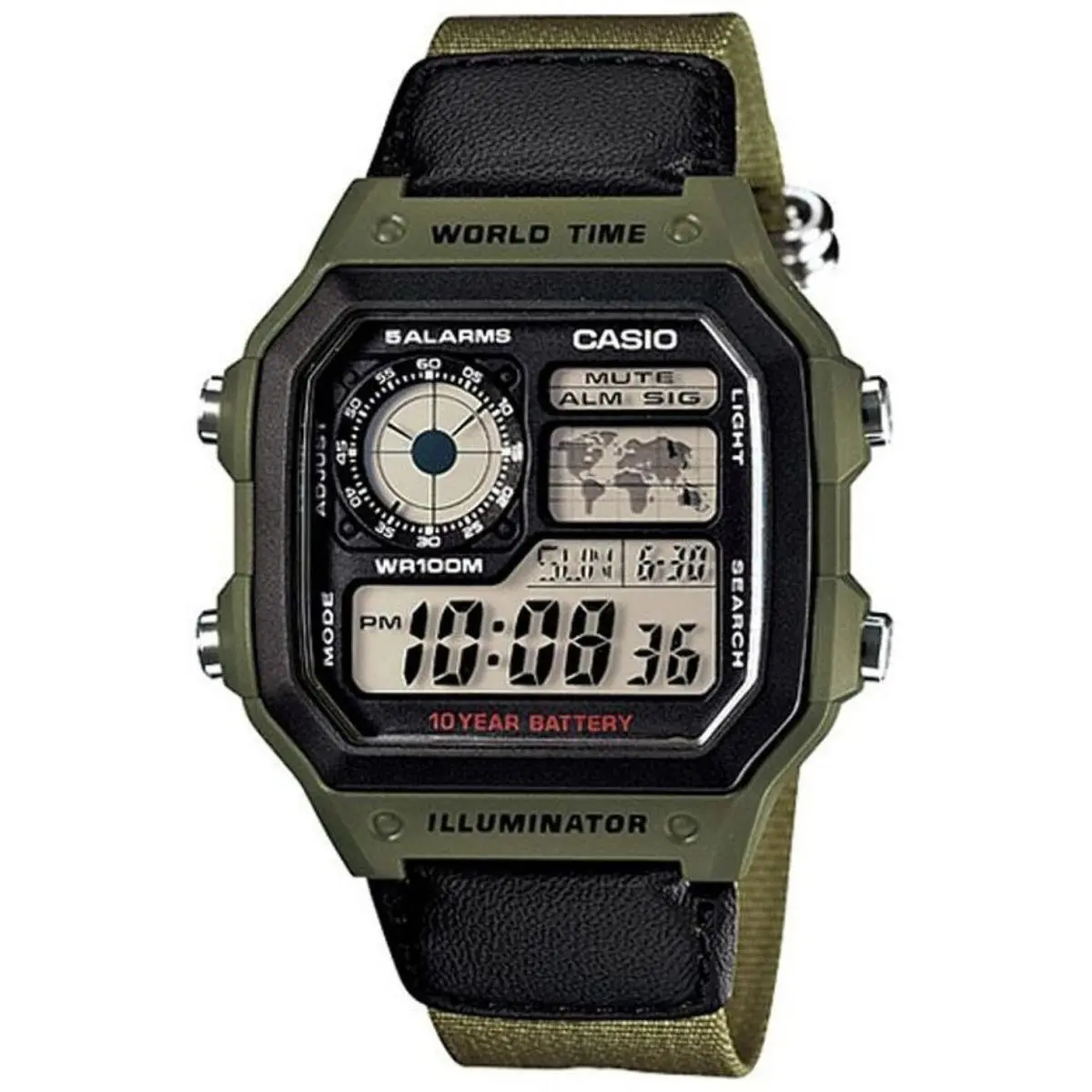 AE1200WHB-3BV Men`s Digital Square Green and Black Resin Watch by Casio
