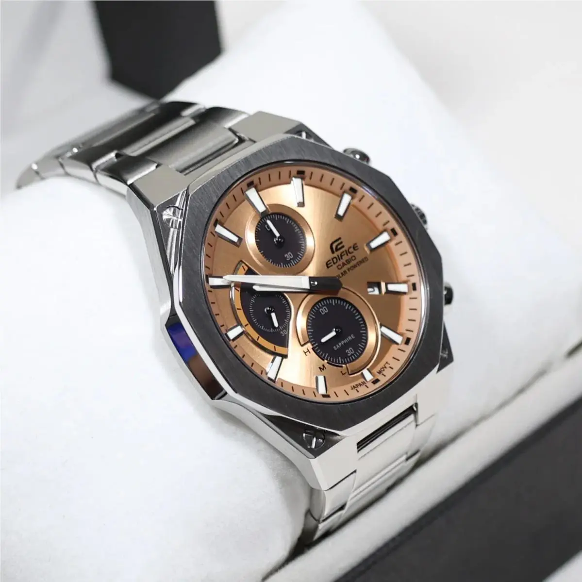 Casio Edifice Solar Salmon Dial Chronograph Men`s Solar Watch EFS-S570D-5AUEF