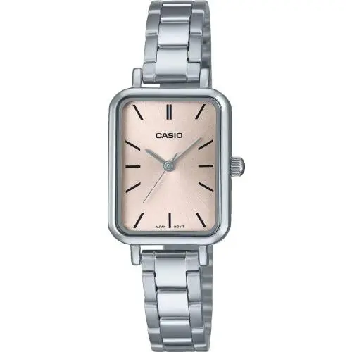 Casio LTP-V009D-4E Women`s Rectangular Petite Stainless Steel Pink Dial Watch