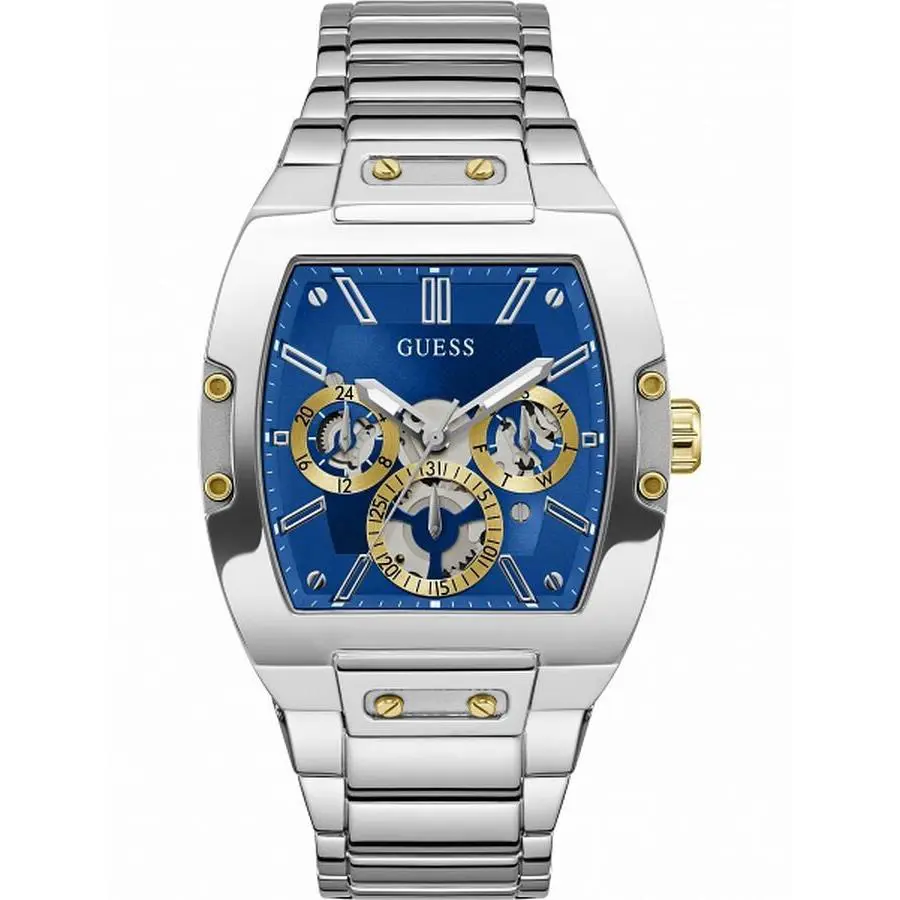 Guess Men`s 43mm Watch - Silver Tone Bracelet Blue Dial Silver Tone Case