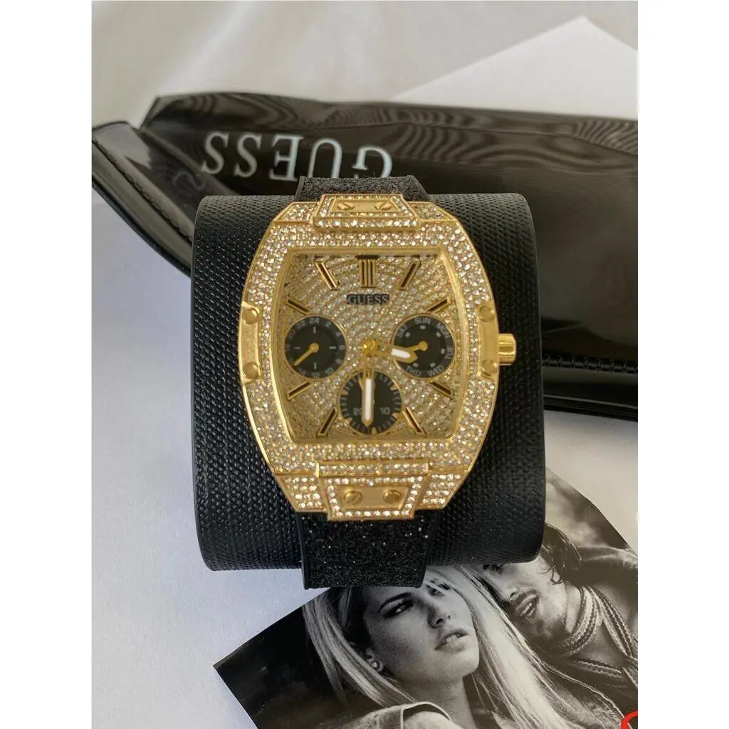 Guess Raven GW0105L2 Quartz Analog Wristwatch Women`s Gold Dial Silicone Strap