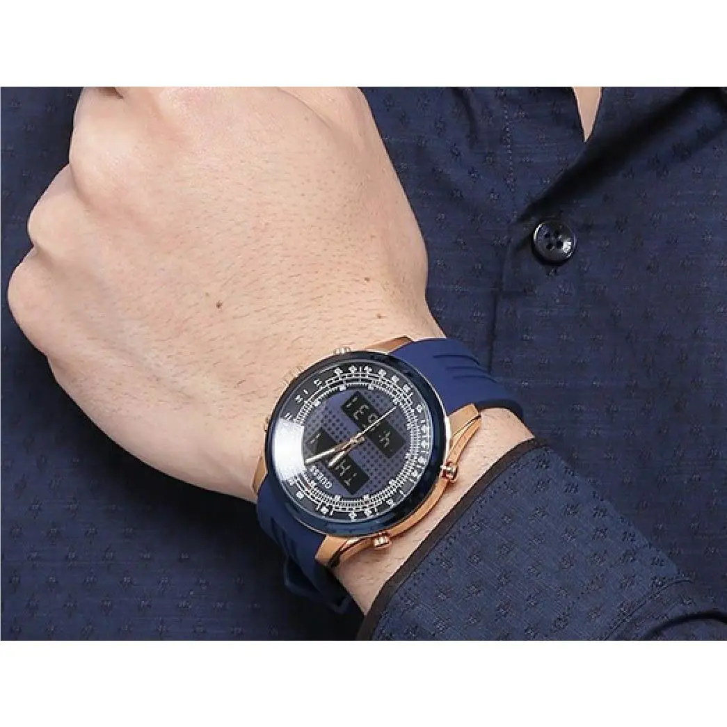 Guess Men Navy Analogue Digital Watch W0862G1 - Dial: Blue, Band: Blue, Gold