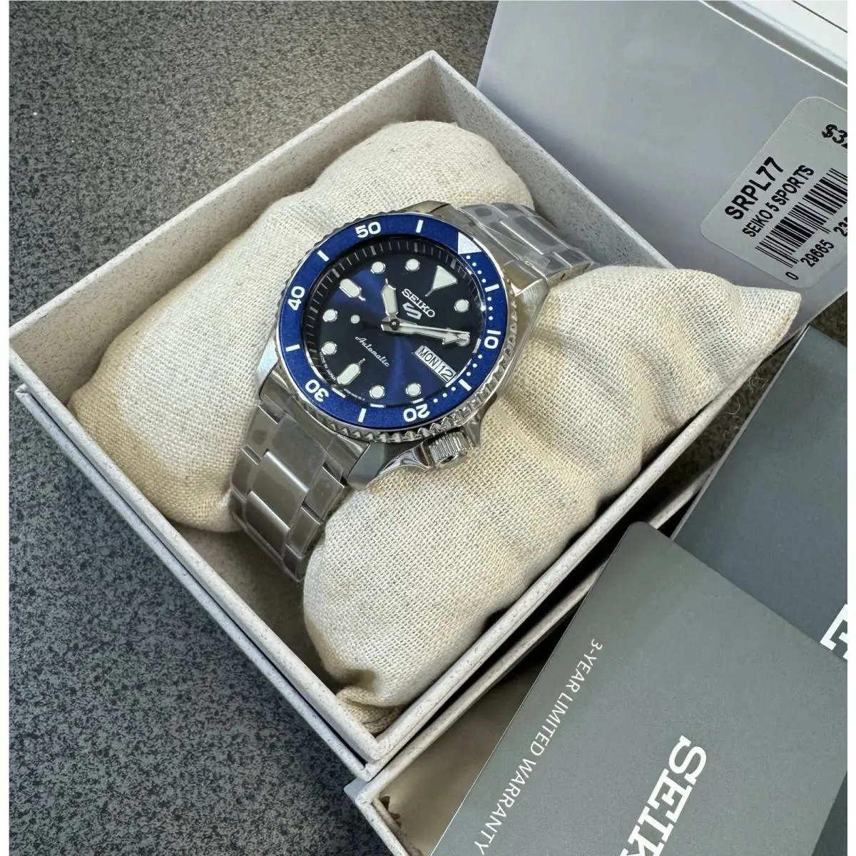 Seiko 5 Five Sports SRPL77 Automatic Mid Size 38mm Blue Dial Watch Made Japan