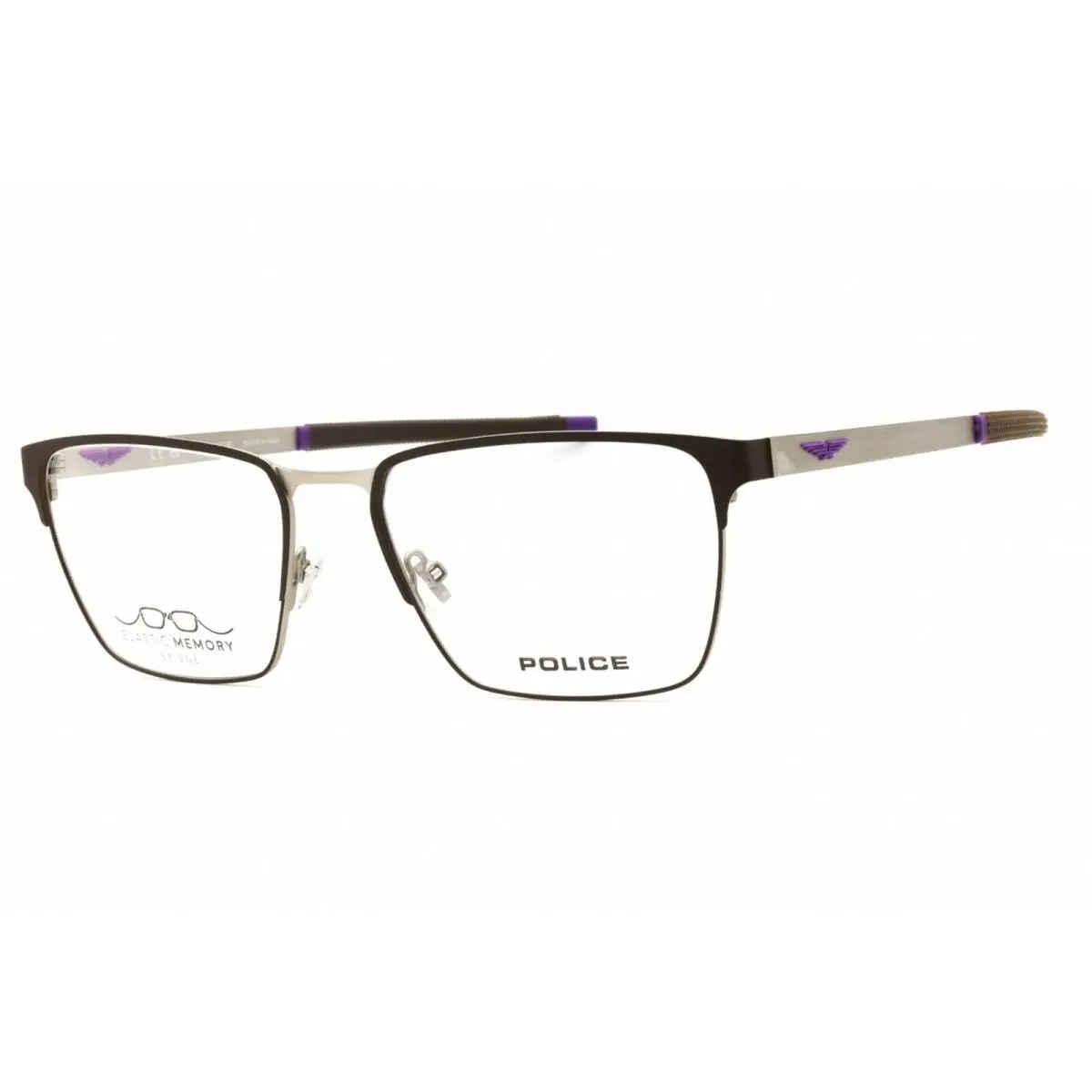 Police Men`s Eyeglasses Matte Satin Palladium Metal Square Frame VPLG79M 8BMY