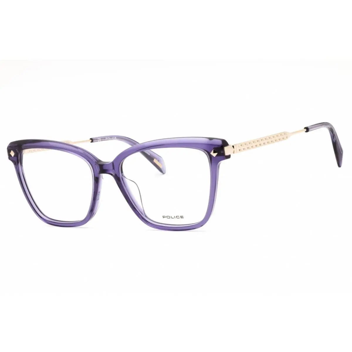 Police Women`s Eyeglasses Shiny Transparent Purple Full Rim Cat Eye VPLG28 06SC