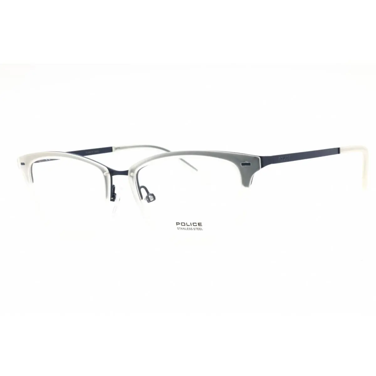 Police Women`s Eyeglasses Semi-matte Blue Metal Cat Eye Shape Frame VPL284 08AS