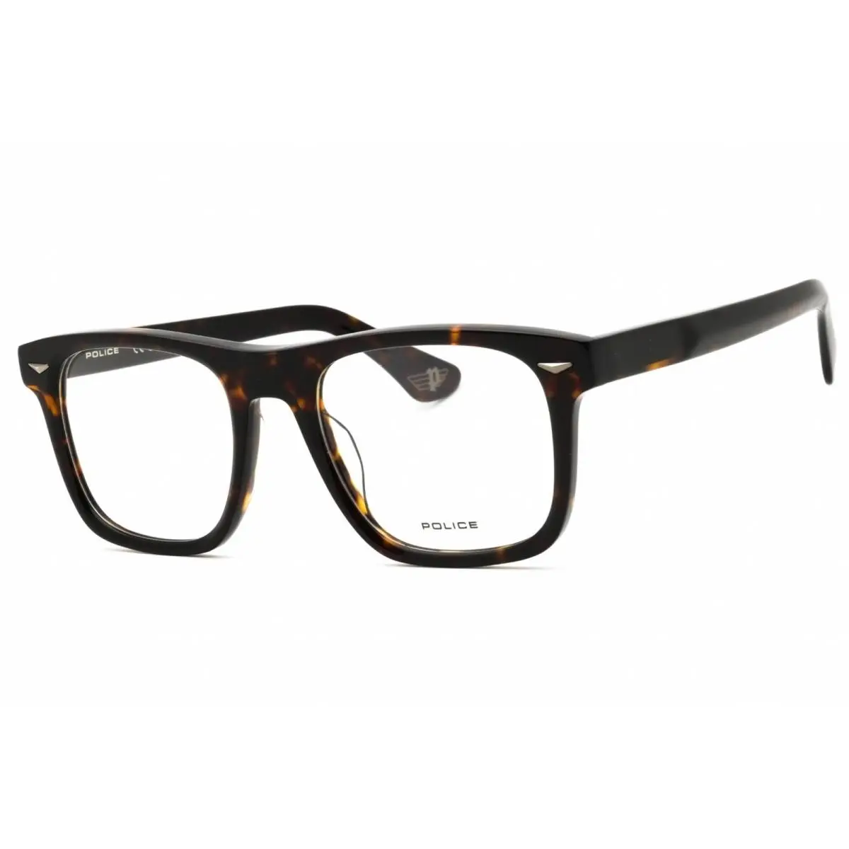 Police Men`s Eyeglasses Shiny Dark Havana Plastic Full Rim Square VPLL72E 722V