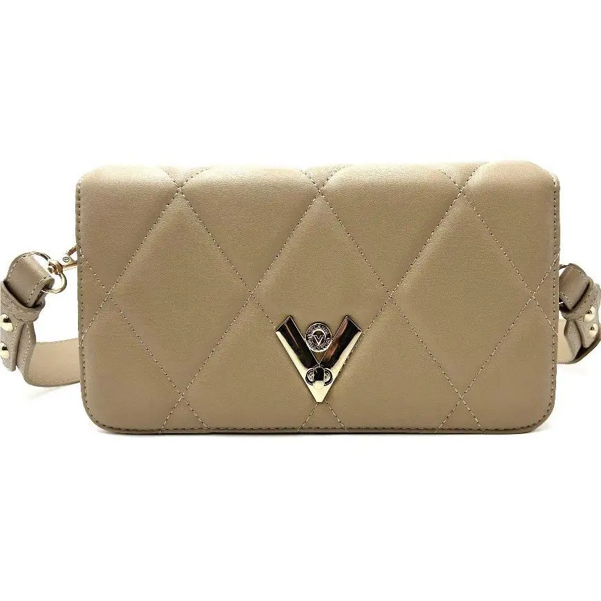Valentino Orlandi Taupe Diamond Quilted Bag Purse Tan Shoulder Strap