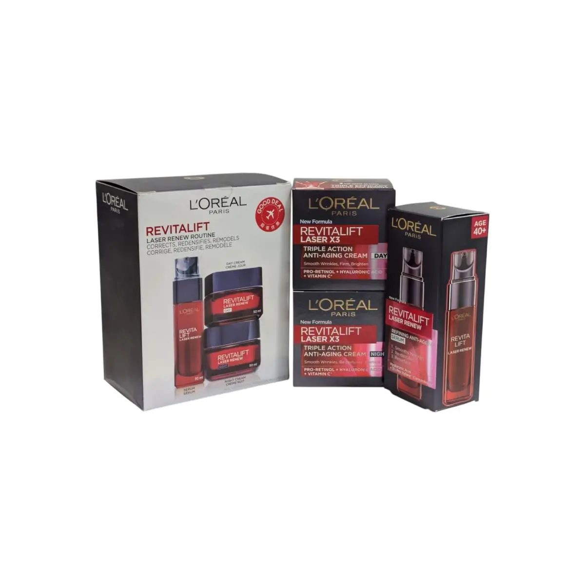L`oreal Revitalift Laser Renew Day Night Cream and Serum Mature Skin Set