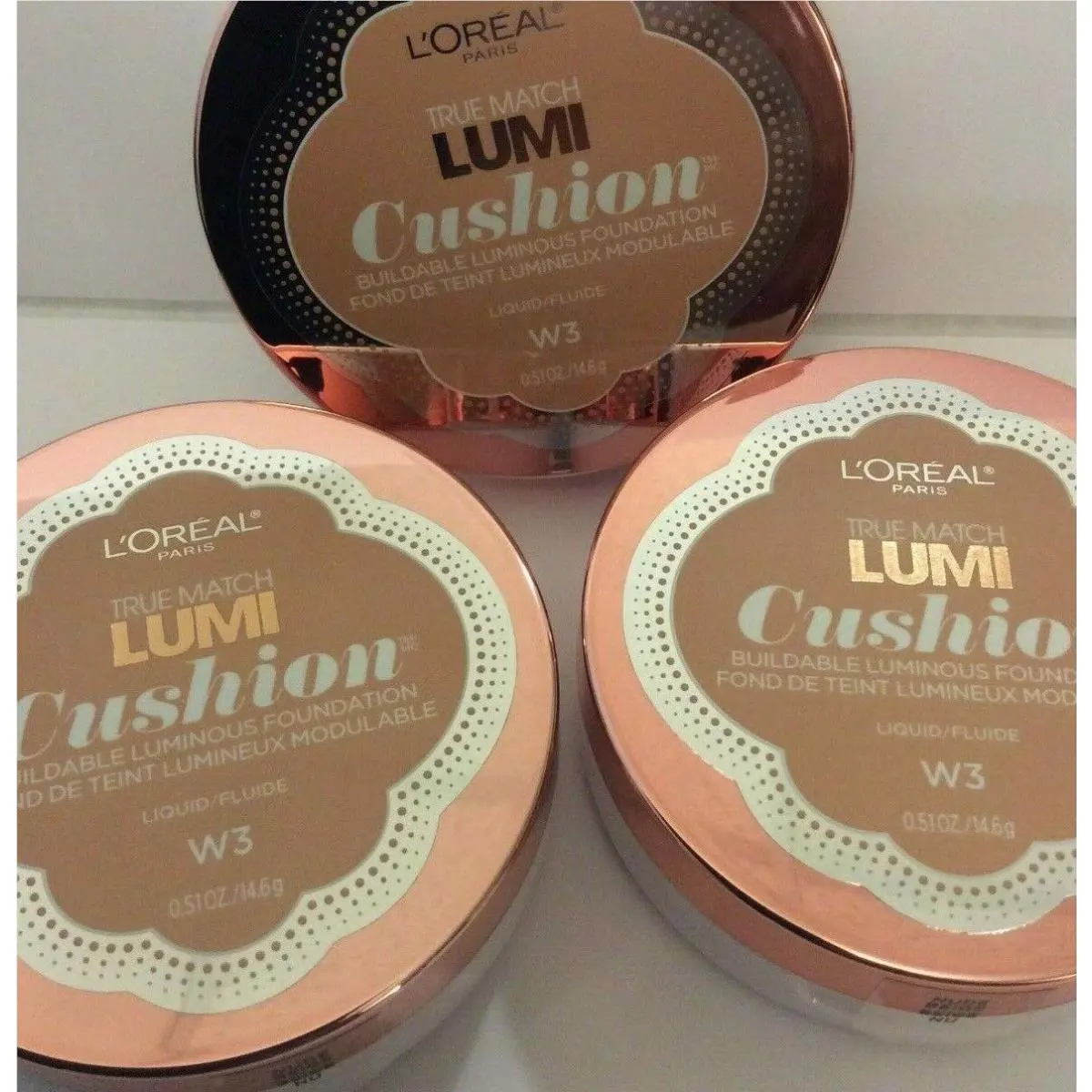 Lot of 3 - L`oreal True Match Lumi Buildable Cushion Foundation Beige W3