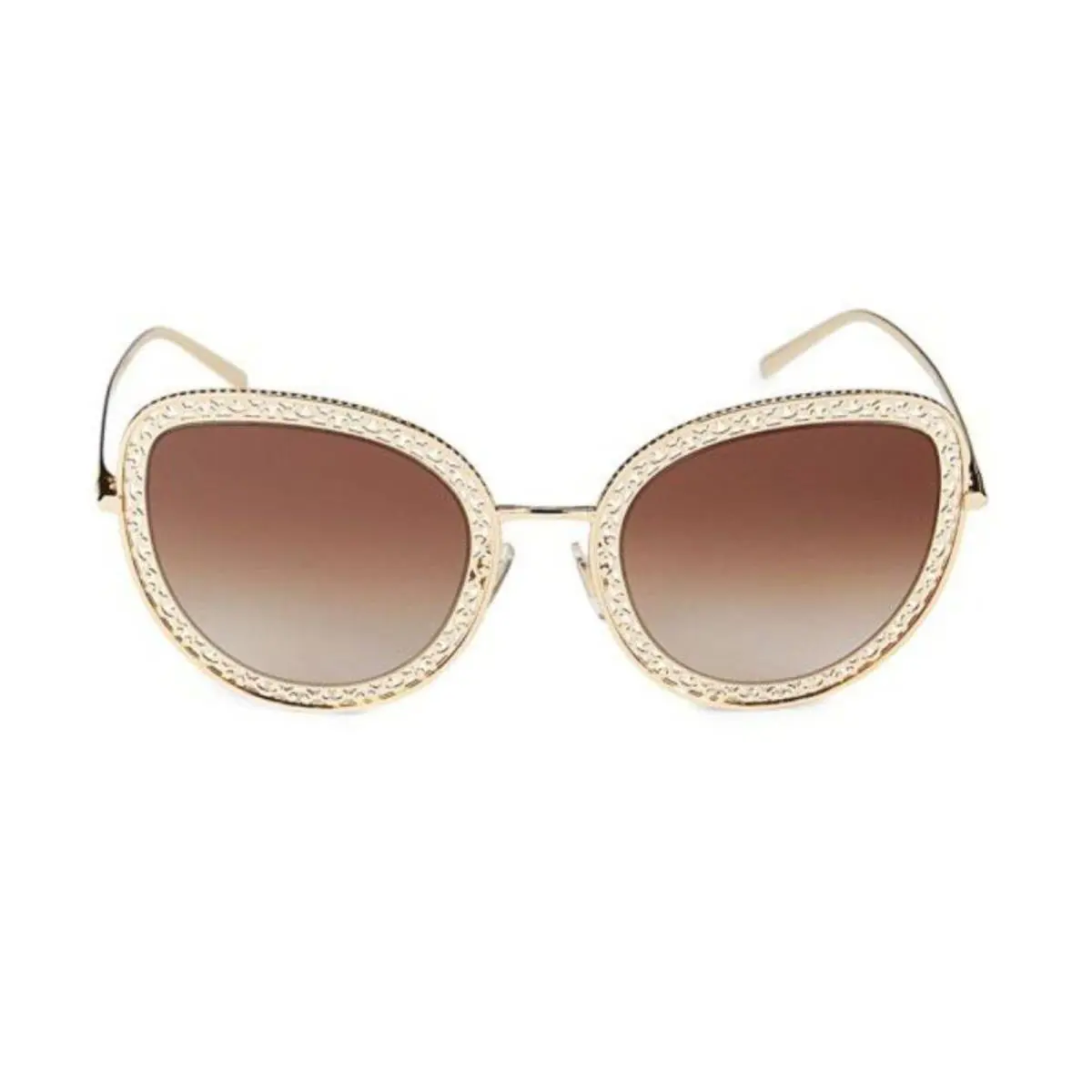Dolce Gabbana 54MM Cat Eye Metallic Chrome Gold Gradient Brown Sunglasses