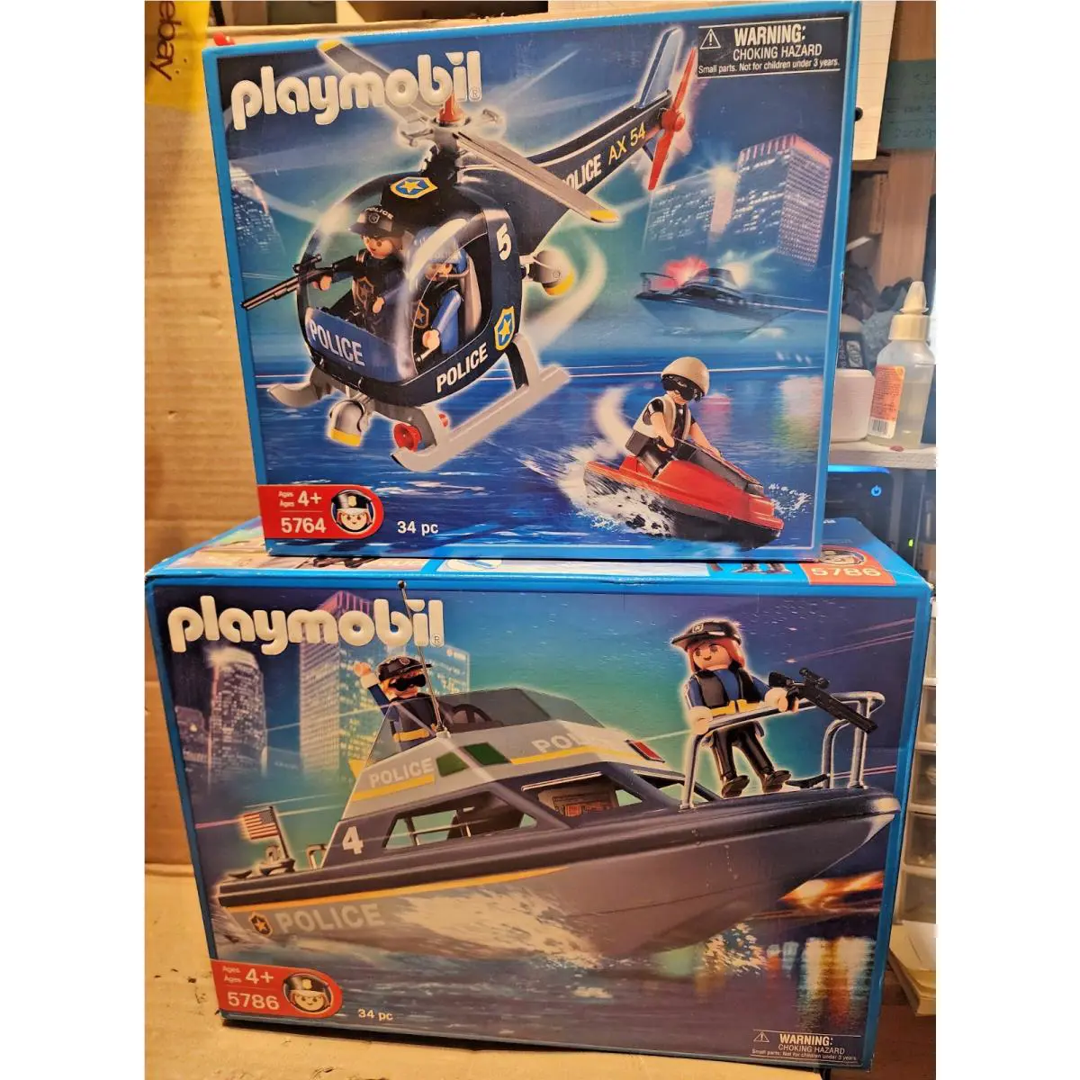 Playmobil 5786 Police Patrol Boat Rescue City + 5764 Swat Team Police Helicopter