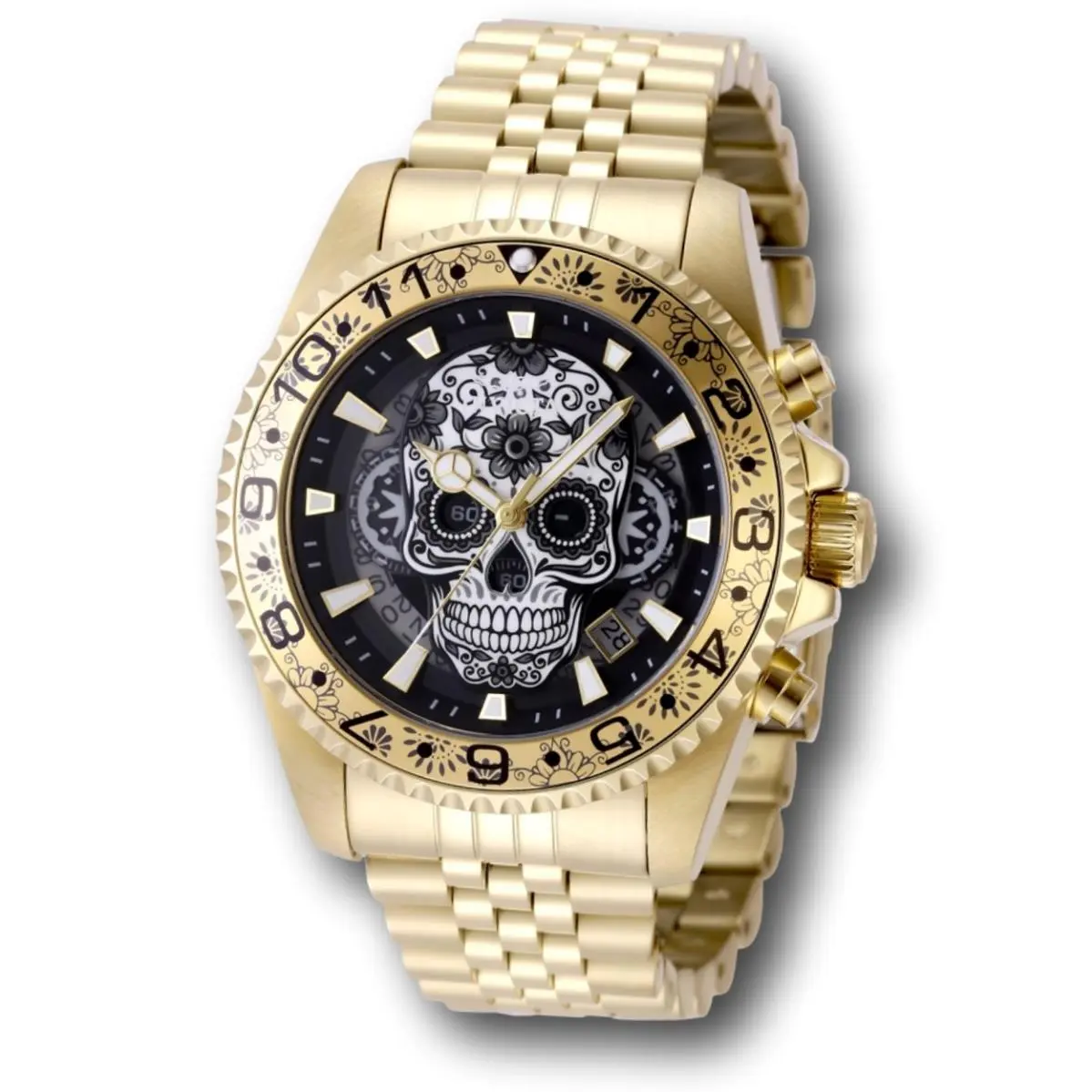 Pro Diver Dia Day Los Muertos 43mm Gold Skull Floral Chrono Watch 48951 by Invicta