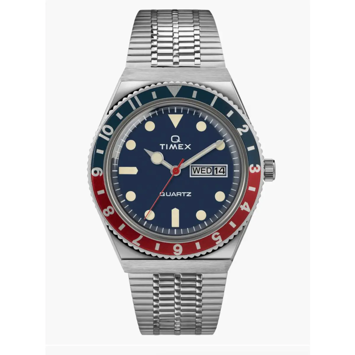 Q  Reissue F1015 Mens Silver/blue/red Stainless Steel Bracelet Watch 38 mm by Timex