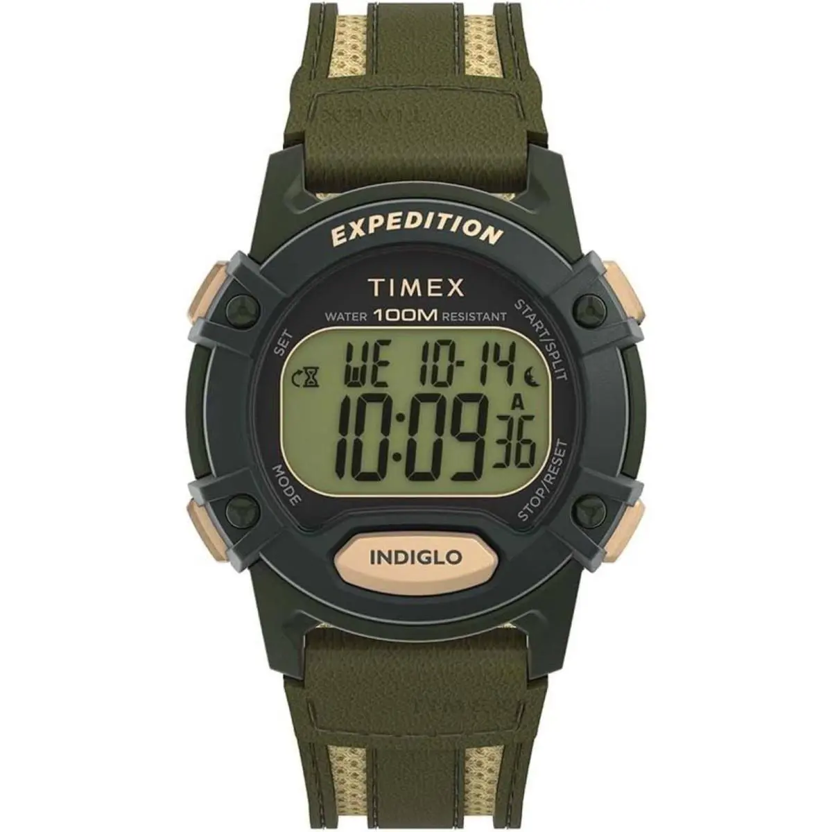 Timex Men`s Watch Expedition CAT5 Digital Dial Green Leather Strap TW4B30300 - Dial: Grey, Band: Green
