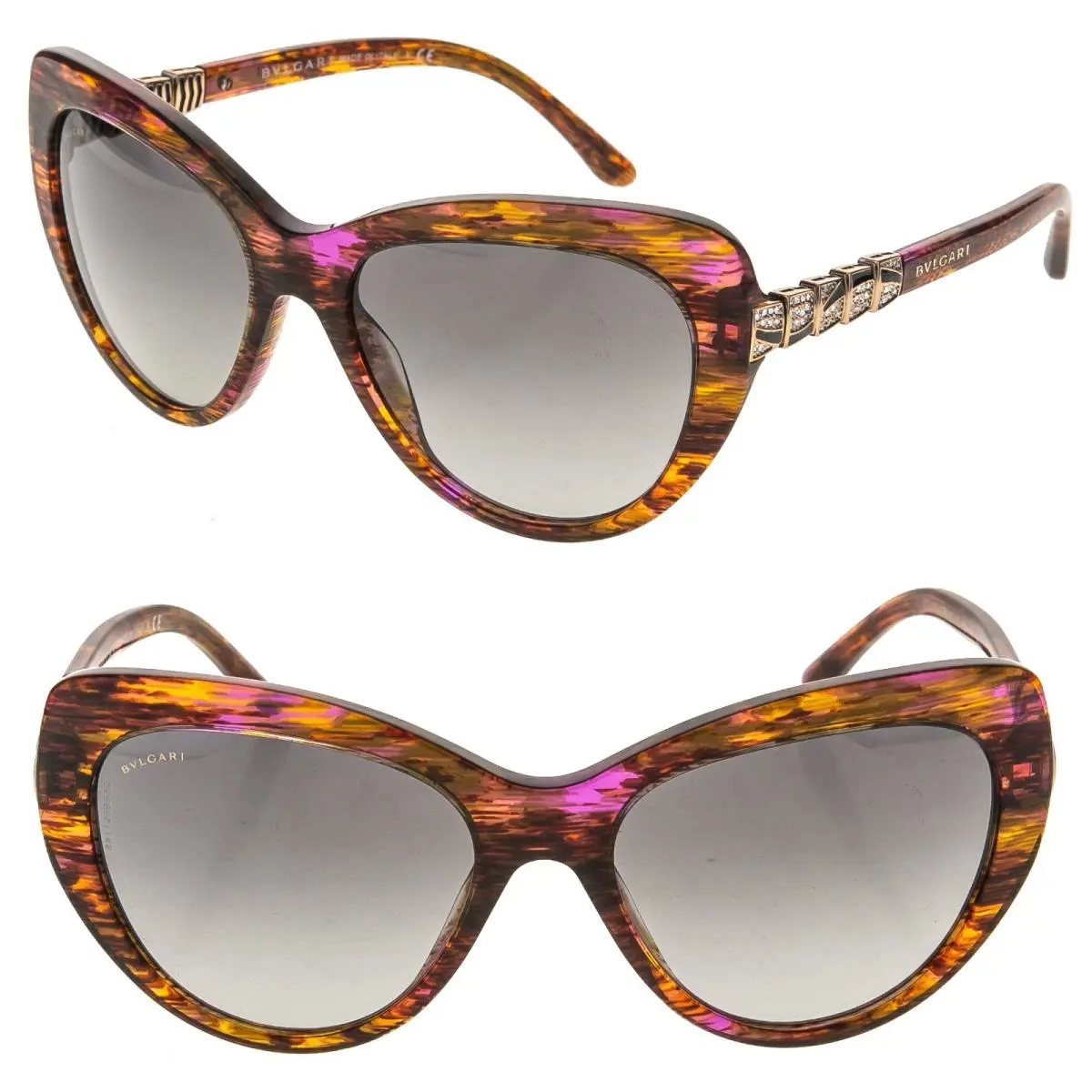 Bvlgari BV8143B 8143 Serpenti Orange Red Fantasy Crystal Scales Cat Sunglasses