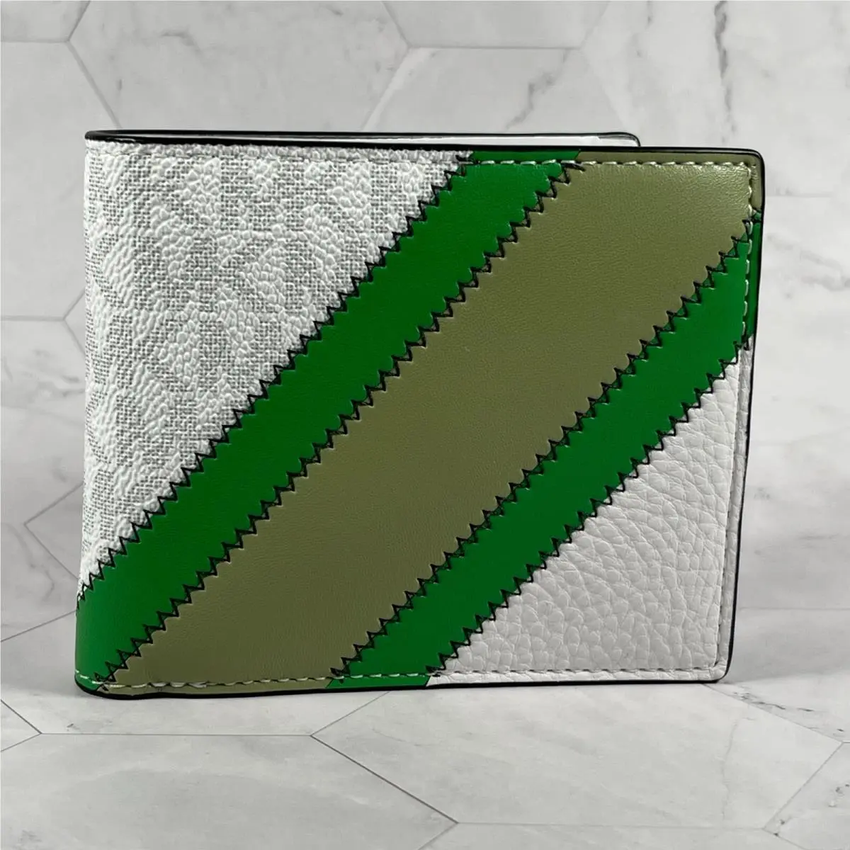 Michael Kors Cooper Logo and Striped Billfold White Palm Green Unisex Wallet