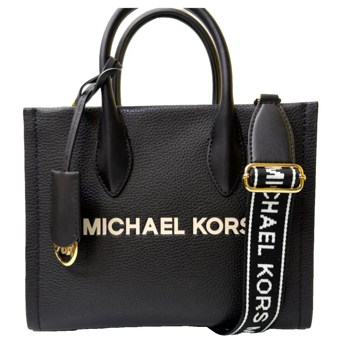 Michael Kors Mirella Small Shopper Zip Tote Crossbody Bag Leather Black