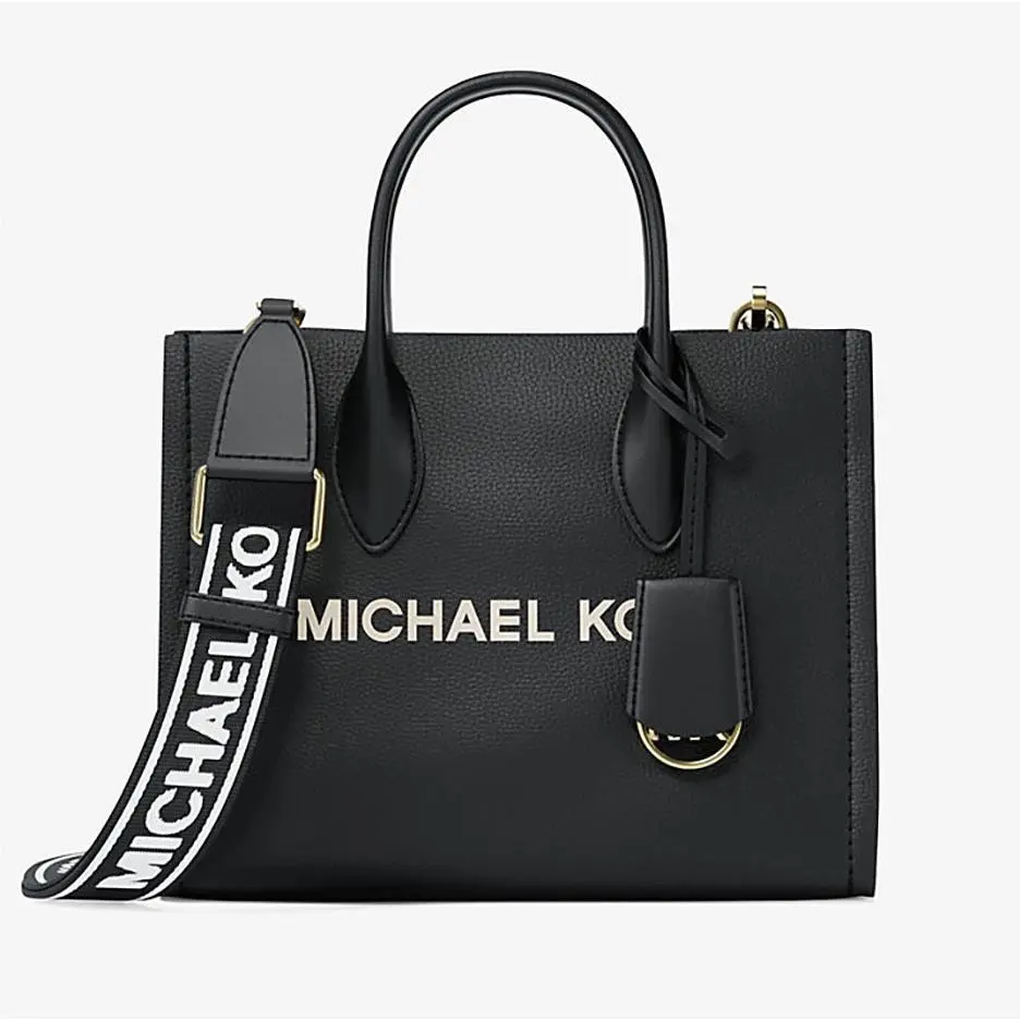 Michael Kors Mirella Small Shopper Tote Crossbody Logo Leather Bag Black
