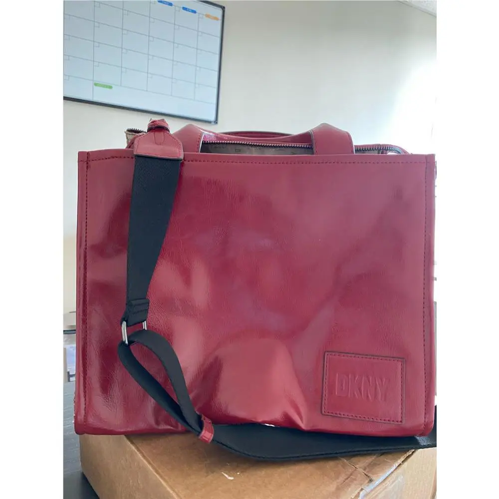 Dkny Womens Hadlee Medium Tote Crinkle Leather Bag Scarlet Size OS Defected