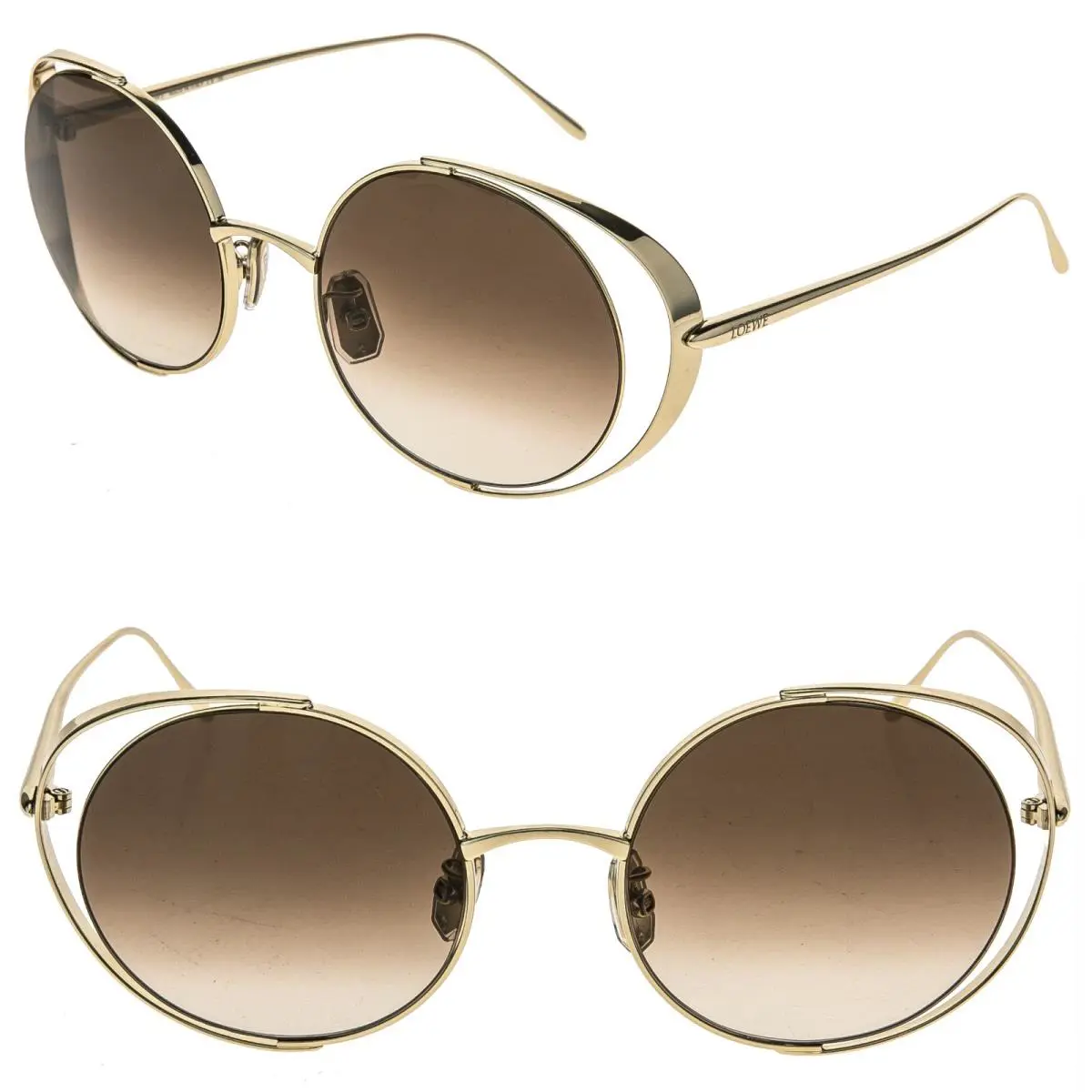 Loewe LW40149U 40149 Metal Signature Round Gold Brown Unisex Sunglasses 32F