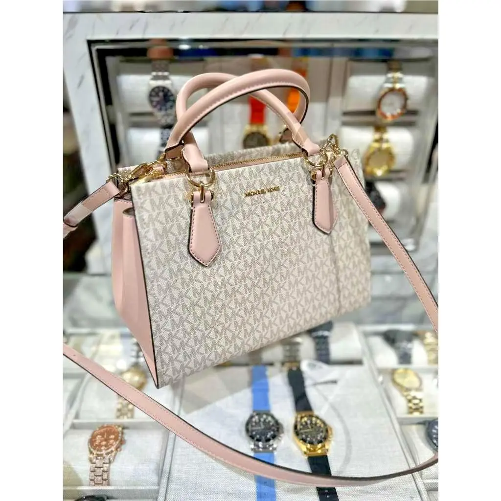 Michael Kors Marilyn Medium Satchel Women Bag Powder Blush Pink Handbag Purse