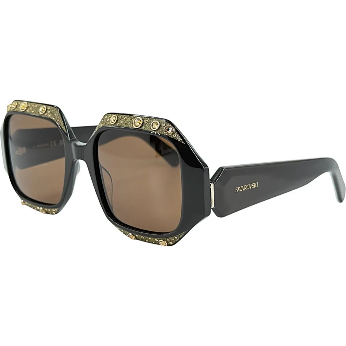 Swarovski SK0382 Womens Plastic Sunglass 48E Shiny Dark Brown 53-19 w Crystals
