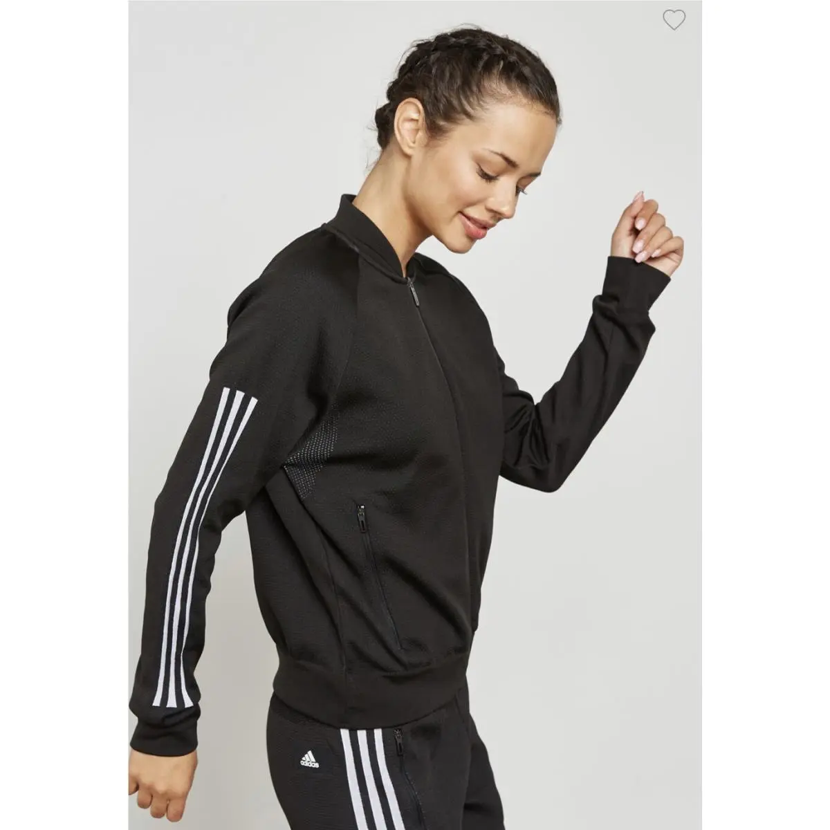 Adidas ID 3 Stripes Bomber Jacket Womens Knit Zip up Black/white so Cool Texture