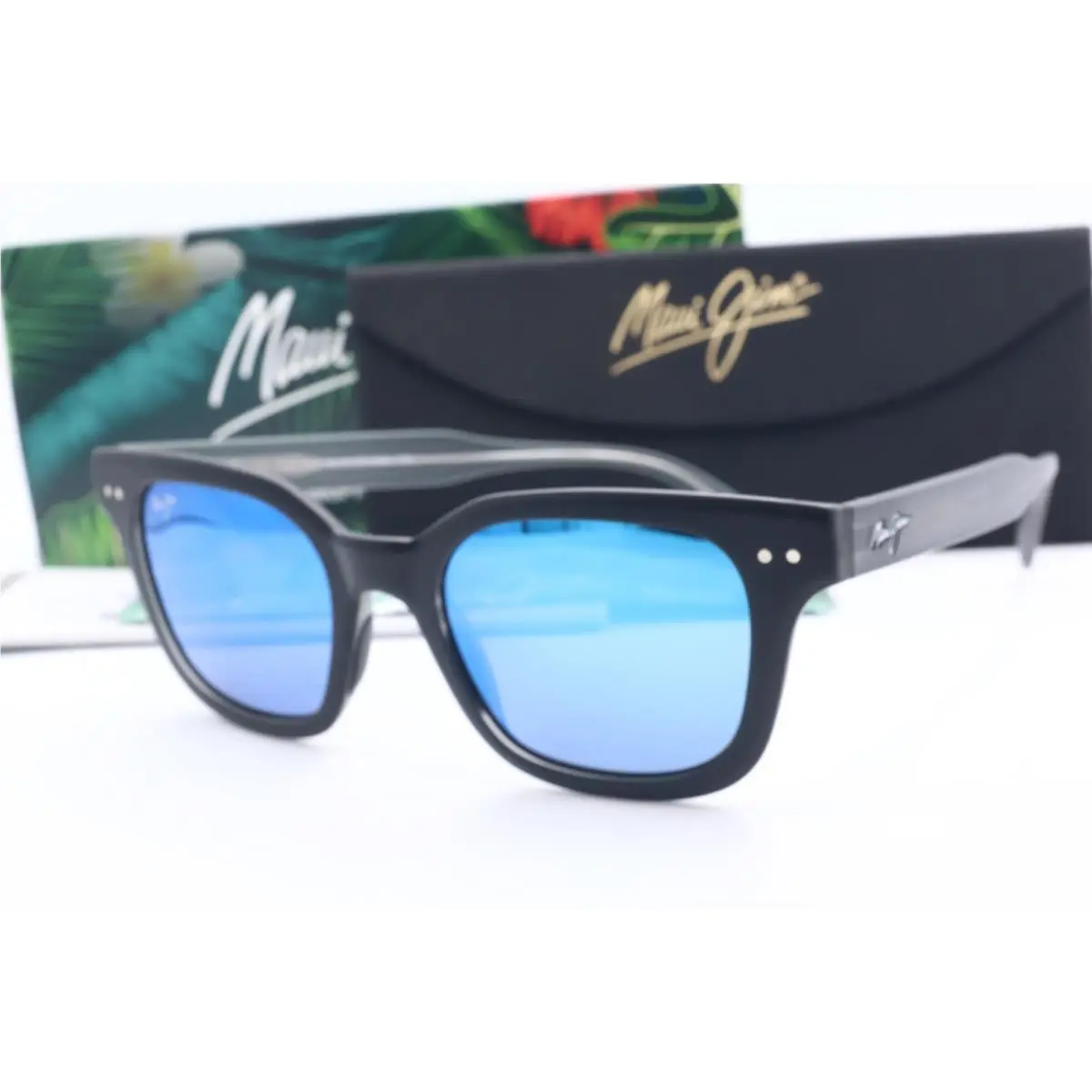 Maui Jim Shore Break MJ 822-02MG Black Cat Eye Sunglasses Blue Polarized Lens